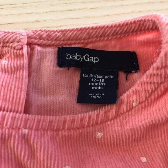 🎉3 For 15$🎉Gap Girl Pink Corduroy Polka Dots Long Sleeves Tee Size 12-18 M - Picture 4 of 4